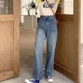 High-waisted straight-leg jeans